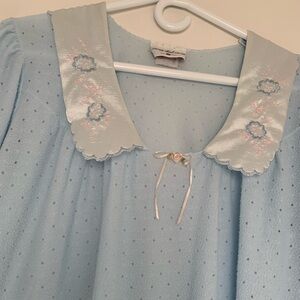 Light Blue Micro Fleece Nightgown with Embroidered Collar